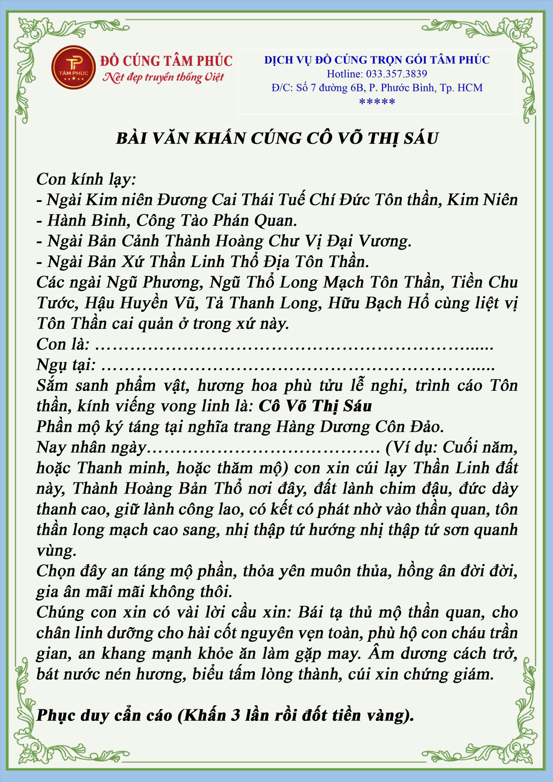 Bài Nguyện Cúng Tam Tai