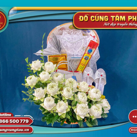 mâm cúng cô sáu hoa sen trắng